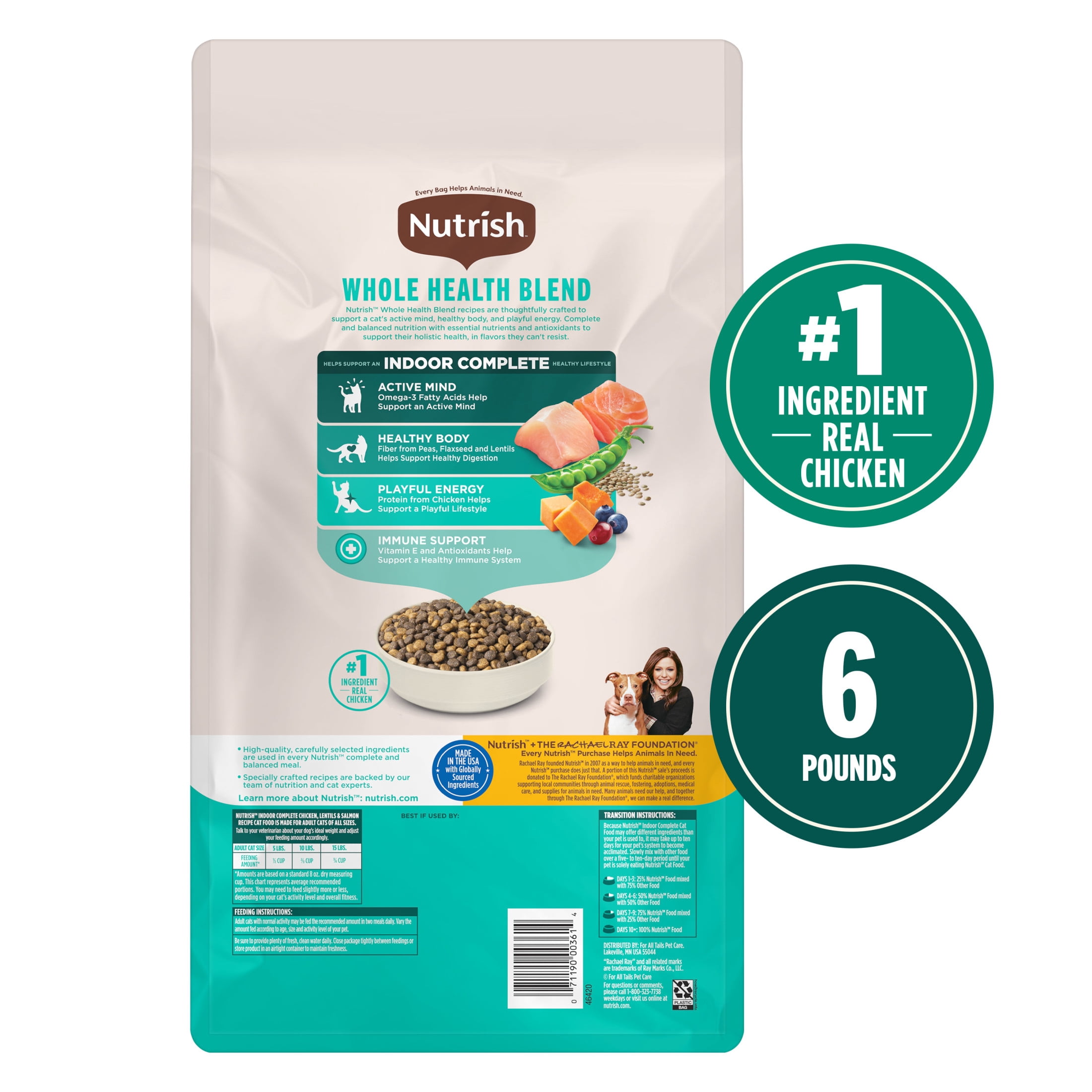 Nutrish Indoor Complete Chicken, Lentils & Salmon Recipe Dry Cat Food, 6 lb. Bag (Rachael Ray)