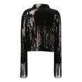 thumbnail image 6 of Sequin Fringe Jacket Shiny Disco Cowgirl Outfit Sparkly Theme Y2K 90s Streetwear Jacket Glitter Tassel Coat Long Sleeve Open Front Jacket Fall Outfits Black One Size, 6 of 7