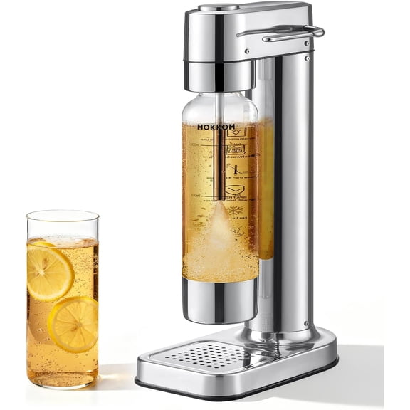 Sparkling Water Maker, Soda Maker with 1L PET Carbonating Bottle, Soda Streaming Machine and Beverage Carbonator, Compatible with 60L CO2 Carbonator (NOT Included) - Stainless Steel