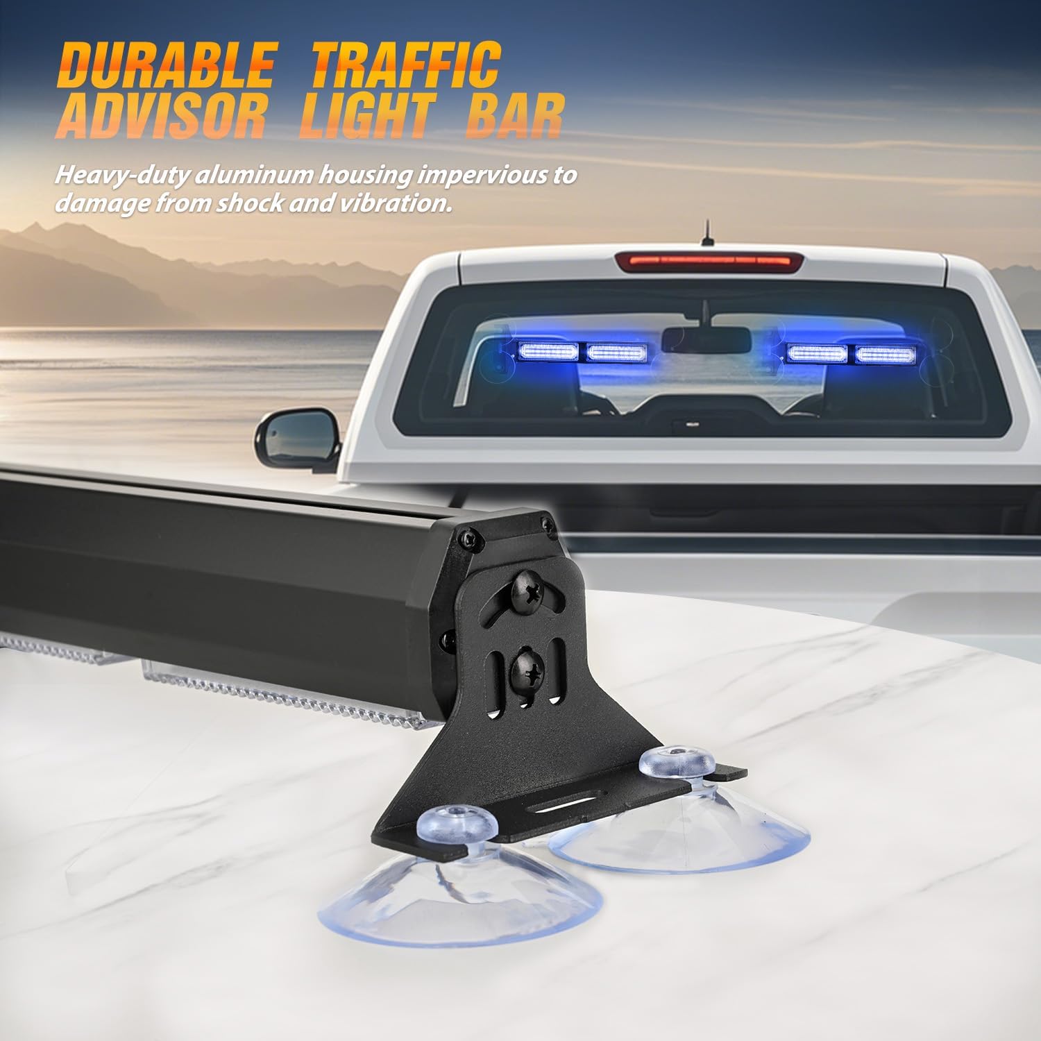Nilight 40LED Blue Emergency Strobe Advisor Light Bar with Suction Cups Dash Safety Warning Hazard Flashing Lights Interior Front/Rear Windshield for Trucks Construction Vehicles