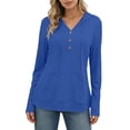 thumbnail image 5 of YTCAMLO Long Sleeve Sun Shirts for Women, Casual Loose Fit Button V Neck Sweatshirt with Kangaroo Pocket, Drawstring Workout Tops, 5 of 7