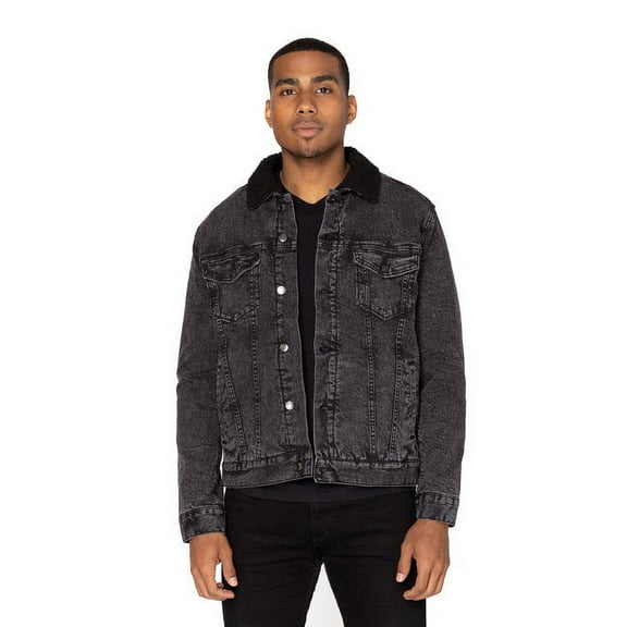 Unisex Sherpa-Lined Denim Jacket - BLACK DENIM/ BLK - 2XL
