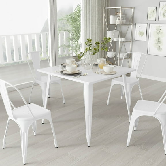 Merrick Lane 35.5" Square Metal Dining Table for Indoor and Outdoor Use in White