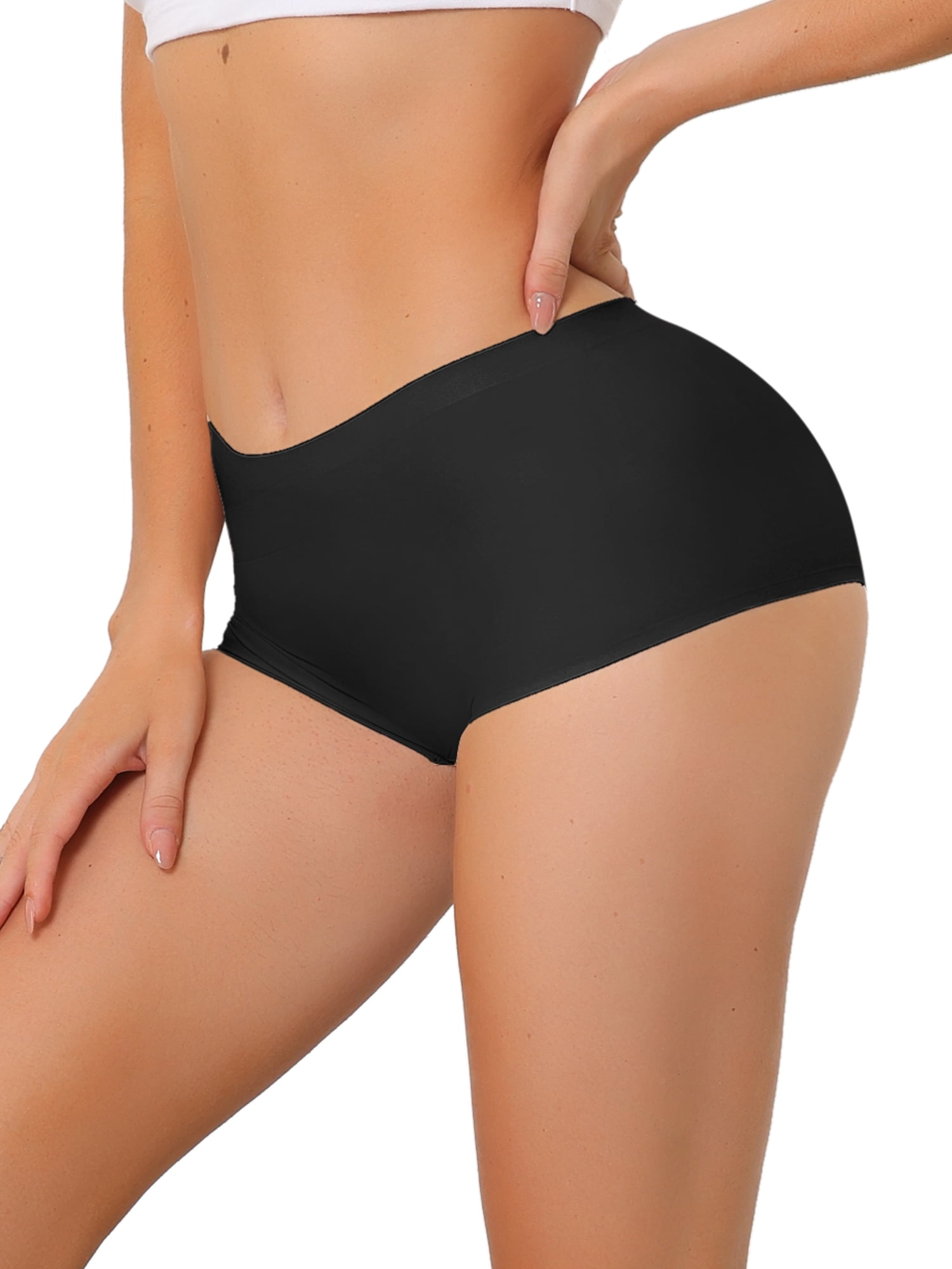 Unique Bargains Women's Boyshorts Invisible Mid Stretchy Soft Breathable Panties M Black