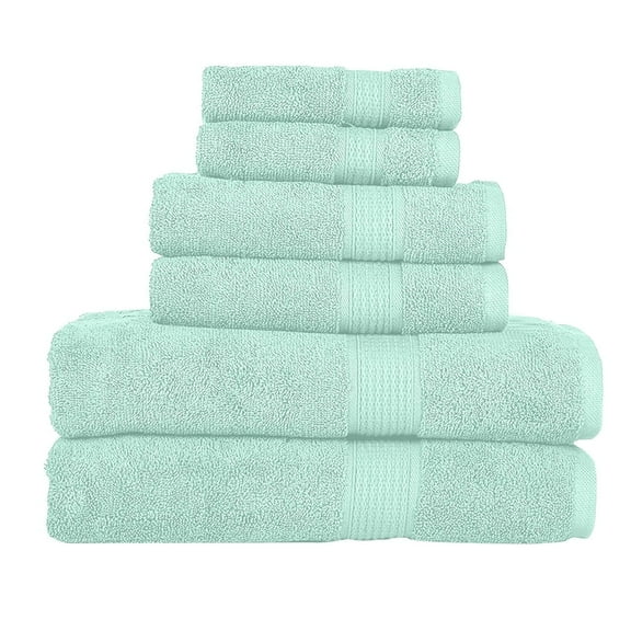 KAHAF COLLECTION 6 Piece Towel Set Aqua – 100% Ringspun Cotton Soft & Highly Absorbent – Includes 2 Bath Towels, 2 Hand Towels & 2 Washcloths – Quick Dry, Durable, and Luxurious Bathroom Essentials