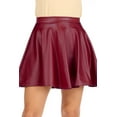 thumbnail image 6 of Women's Solid Faux Leather Flared Pleated Stretch Mini Skater Skirt, 6 of 7