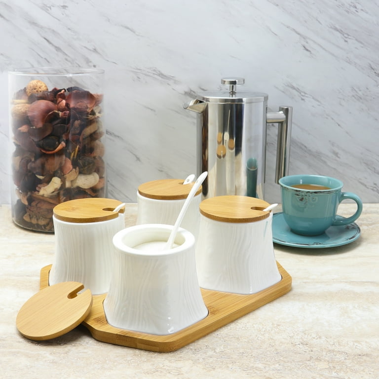 Elama Ceramic Spice, Jam and Salsa Jars with Bamboo Lids & Serving