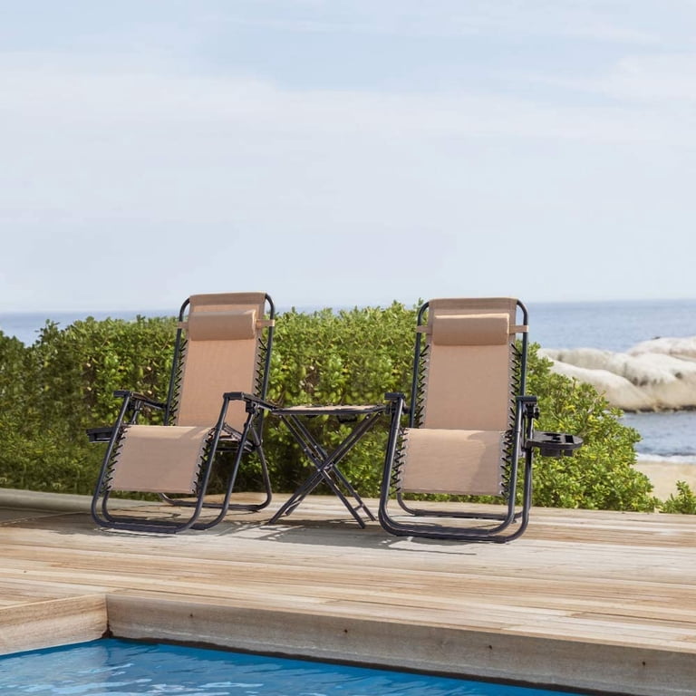 LACOO, Zero Gravity Chair Set with Table and Cup Holders, Beige