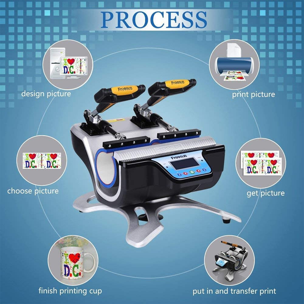 Intbuying 5 in 1 Combo Mini Automatic Double Station Mug Heat Press Machine for sale online 