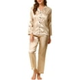 thumbnail image 5 of INSPIRE CHIC Women's Satin Lounge Set Long Sleeve Button Down Shirts with Pants Silky Pajamas S Champagne, 5 of 7