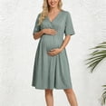 thumbnail image 2 of Gyujnb Cross Wrap V Neck Maternity Nursing Midi Dress Loose Half Elbow Sleeve Under Bust Gathered Empire Waist Solid Flowy Soft Breathable Stretch Knit Gown,XXL, 2 of 4