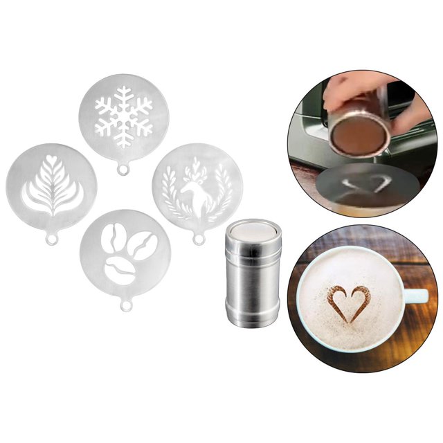 Plantillas de arte de espuma de leche herramientas de horneado de metal plantillas de decoración de café doméstico kit de decoración de pastel para 1 frasco