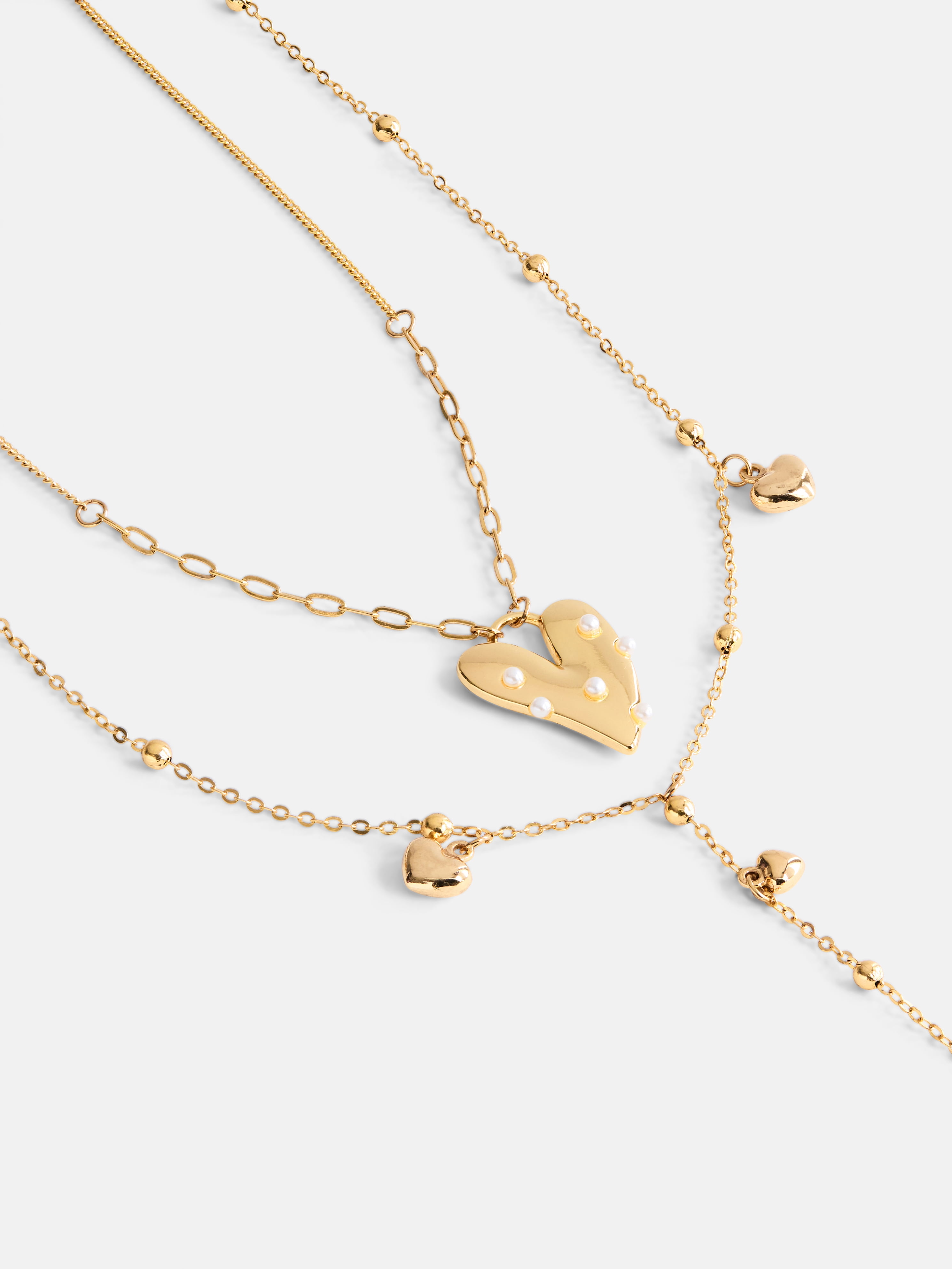 Free Assembly Women's Goldtone Layered Heart Necklace Set, 2- Piece, 16" and 26" + 3" Extender