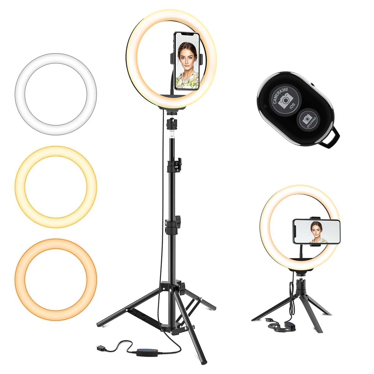 LED Ring Light 10 with Tripod Stand and Phone Holder for Selfie Video Ring Lamp for Photography with 3 Light Modes /& 10 Brightness Level /& Bluetooth Remote