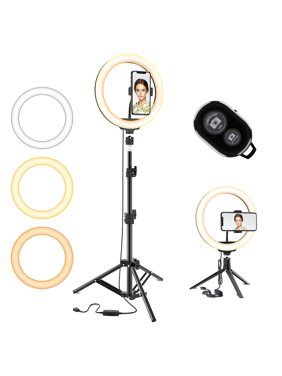 10.2 Selfie Ring Light w/ Tripod Stand & Phone Holder 3 Modes 10 Brightness Level 120 LED Bulbs Dimmable Selfie Ringlight for Live Stream Makeup YouTube Video Photography Shooting