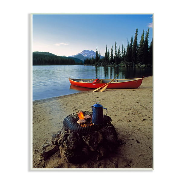The Stupell Home Decor Collection Canoes And Camping At Lake Wood Wall Art Com - Canoe Home Decor