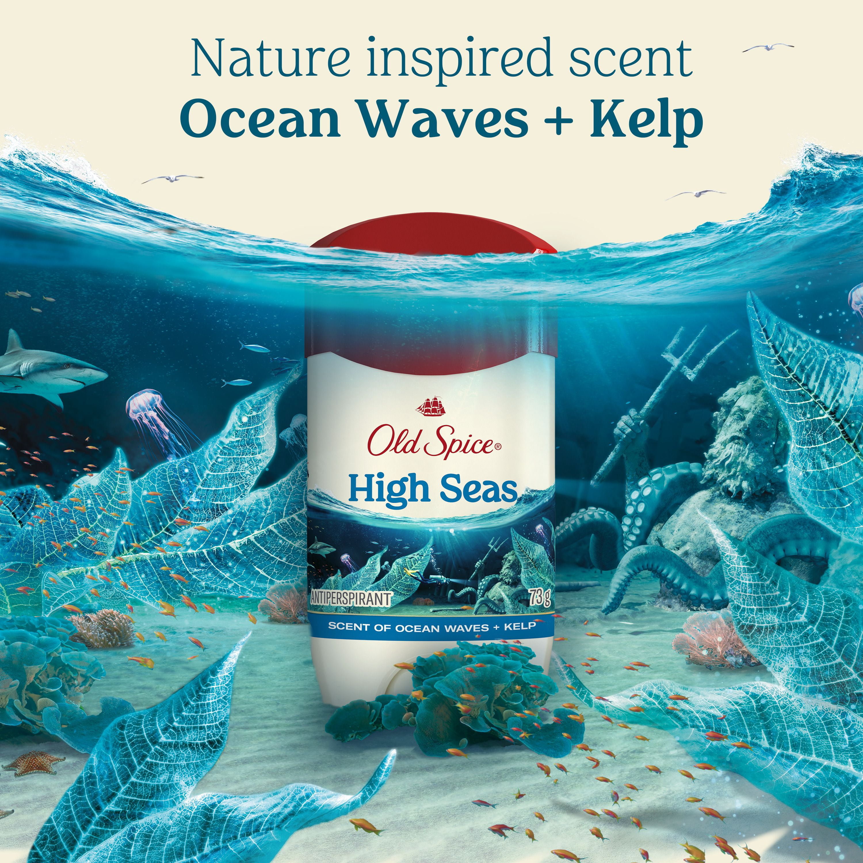 Antisudorifique et désodorisant Old Spice pour hommes, High Seas, parfum de vagues océaniques et algues, fraîcheur durable 24/7