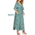 thumbnail image 3 of HAPPY BAY Women's Summer Batik Sleepwear Caftan Maxi Loungewear Dashiki House Dress with Pockets Nightgowns for Women 1X-2X Fern, Floral, 3 of 5