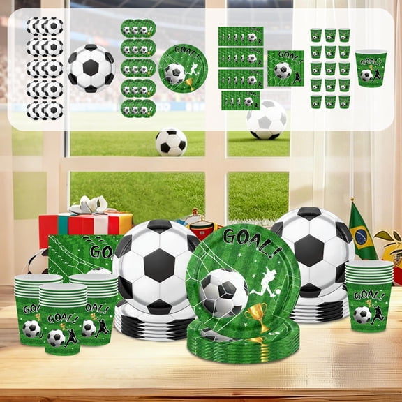 Yeciiwht Stadium Football Party Supplies Set - Disposable 7in 9in Paper Plates Cups Napkins for Soccer Themed Birthday