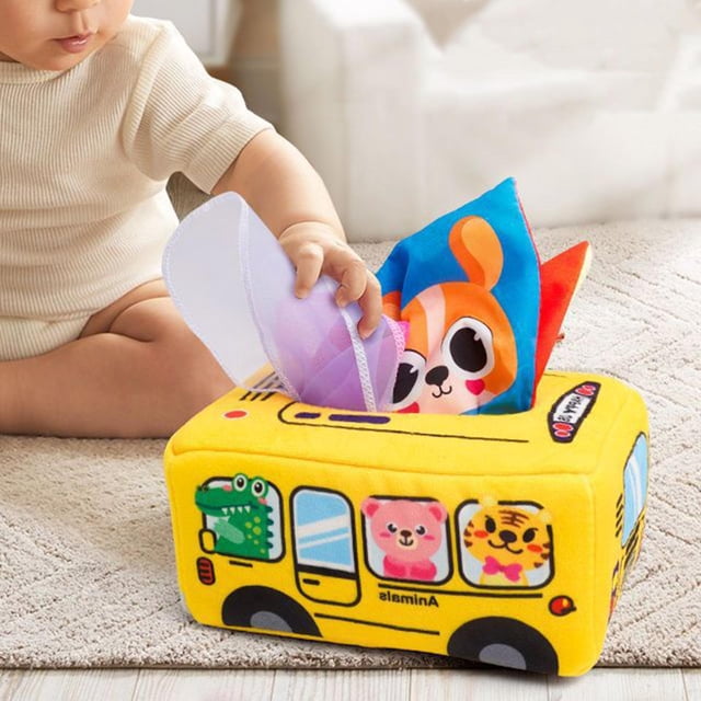 Juguetes de caja de pañuelos para bebés Hugo Juguetes sensoriales Montessori 3 pañuelos