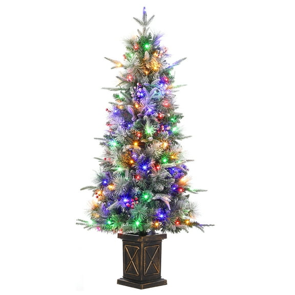 Festisoul 4.5 FT Pre-Lit Christmas Tree w/ 108 LED Dual-Color Lights 8 Flashing Modes Small Xmas Tree for Indoor & Outdoor Christmas Decor