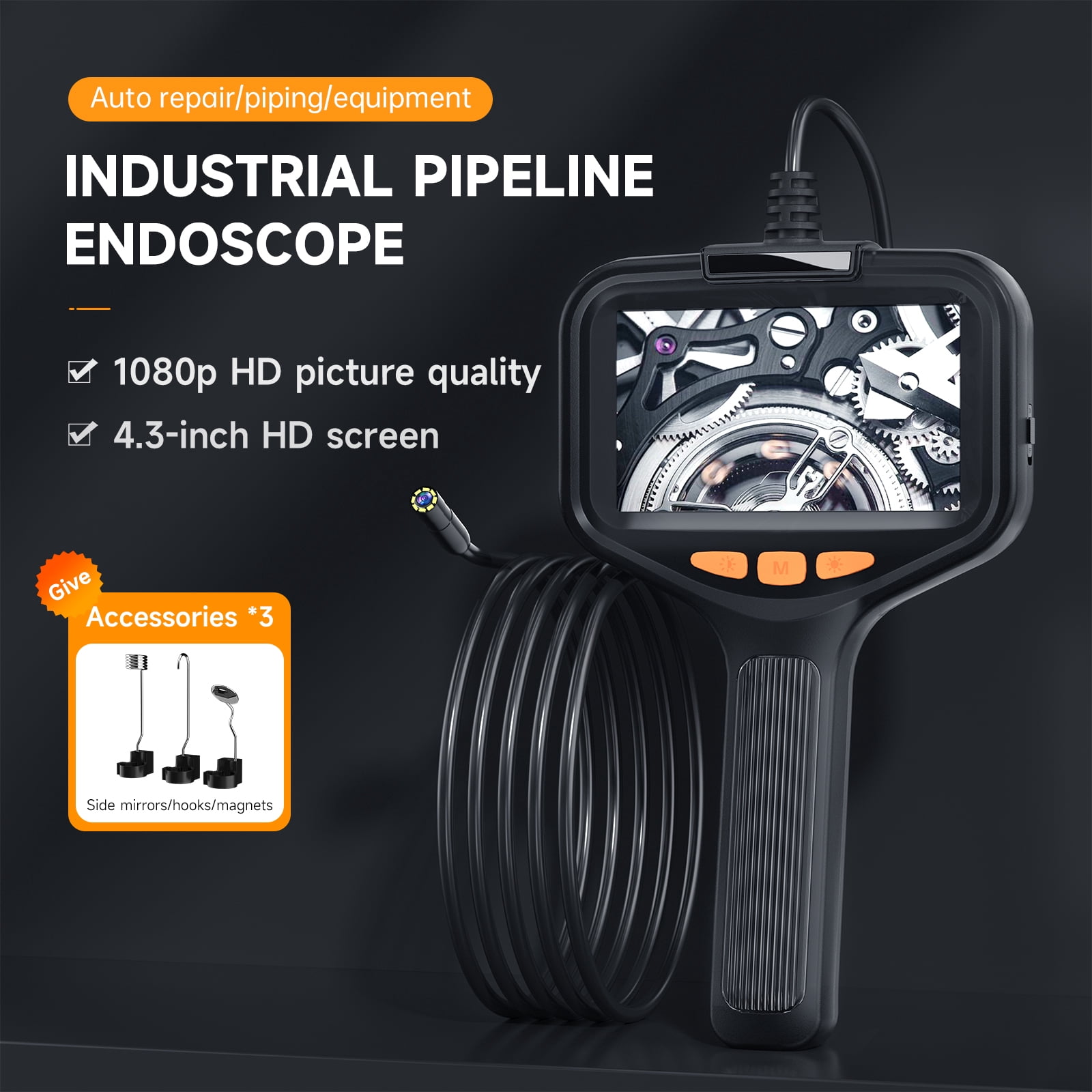 Endoscope Inspection Camera Dual Lens Inspection Camera With Light 2m/32.8FT Industrial Borescope IP67 Waterproof Flexible Cable Sewer Camera 1080P HD Borescope Inspection Camera