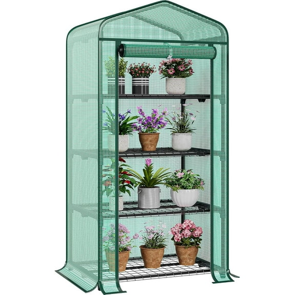 Jinyi 4 Tier Mini Greenhouse - Portable Greenhouse with Steel Frame and PVC Cover for Indoor or Outdoor - 27 x 19 x 63 Inch