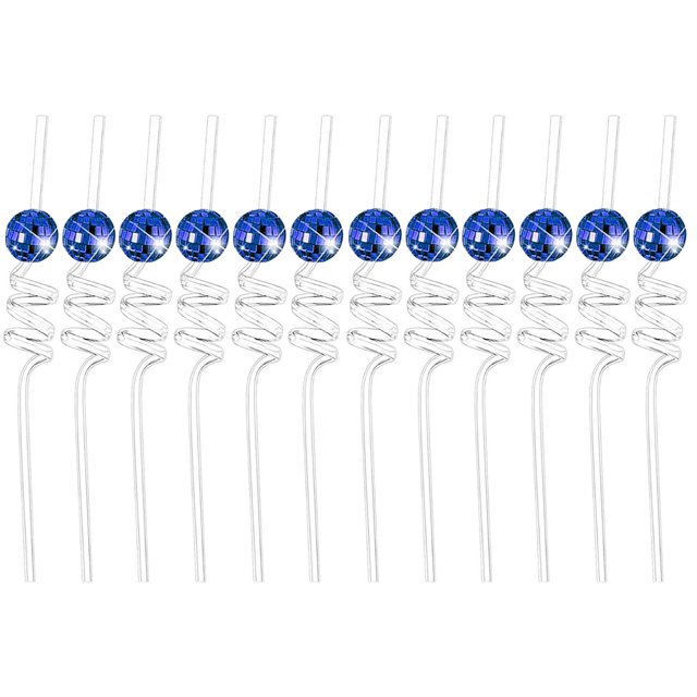 12 pajitas de bola de discoteca con espejo, pajitas decorativas para cumpleaños de boda (azul) Tmvgtek Libre de BPA