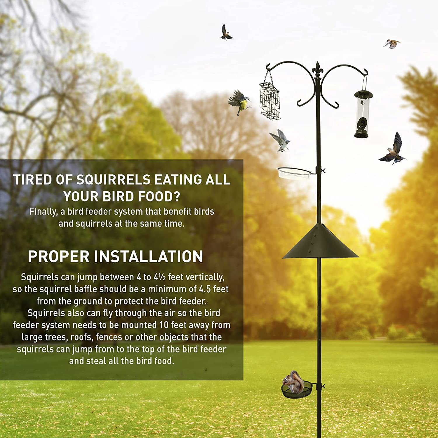 EasyGo Products Squirrel Proof 81" Tall Bird Feeder Dome with 2 Bird Feeders, Black