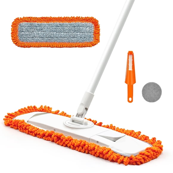 Dust Mop for Floor Cleaning with 1 Washable Microfiber Pads - JEHONN Dry Wet Flat Mop with Scouring Pad for Hardwood, La