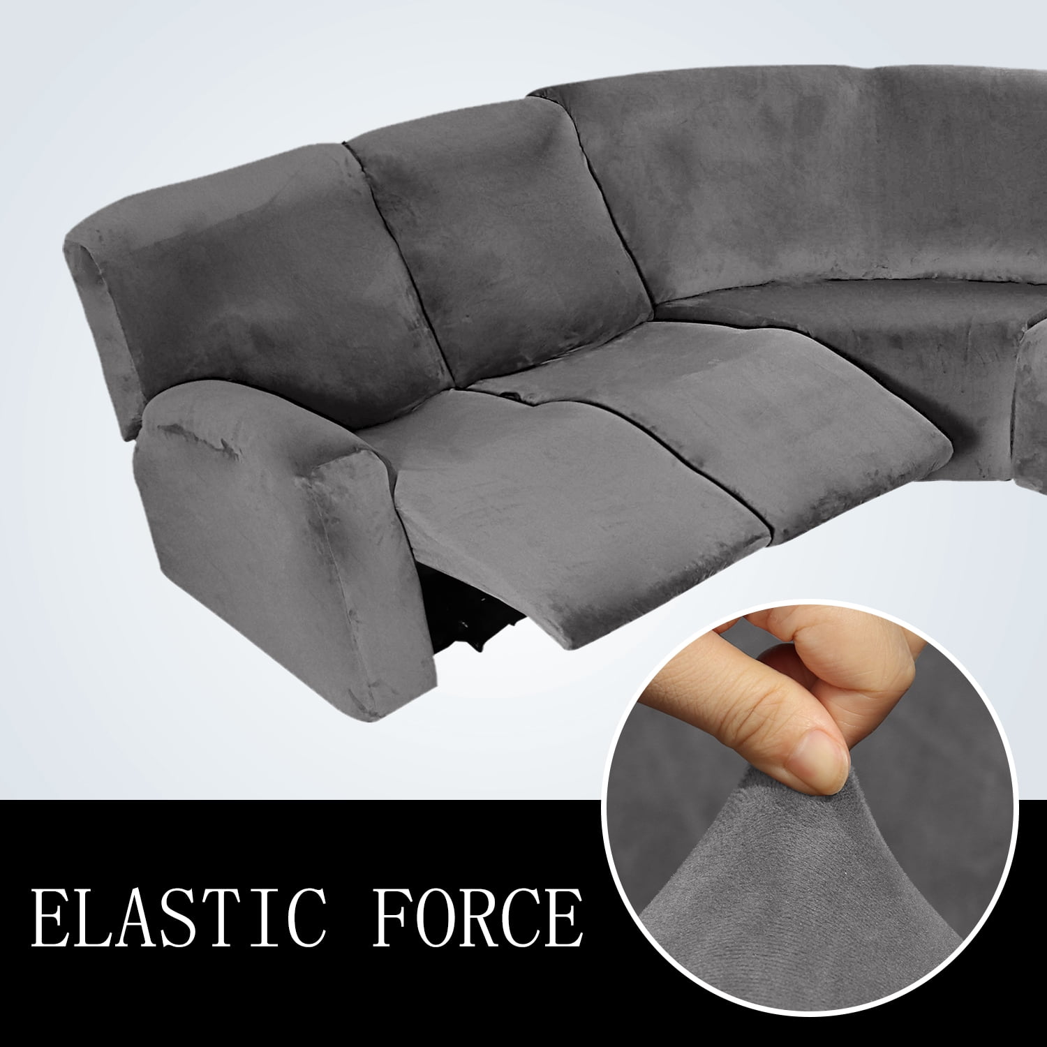 Eurhowing 5 Seat Recliner Sofa Cover, Soft Velvet Stretchable L-Shaped Sectional Couch Slipcovers, Corner Reclining Sofa Covers Furniture Protector, Grey