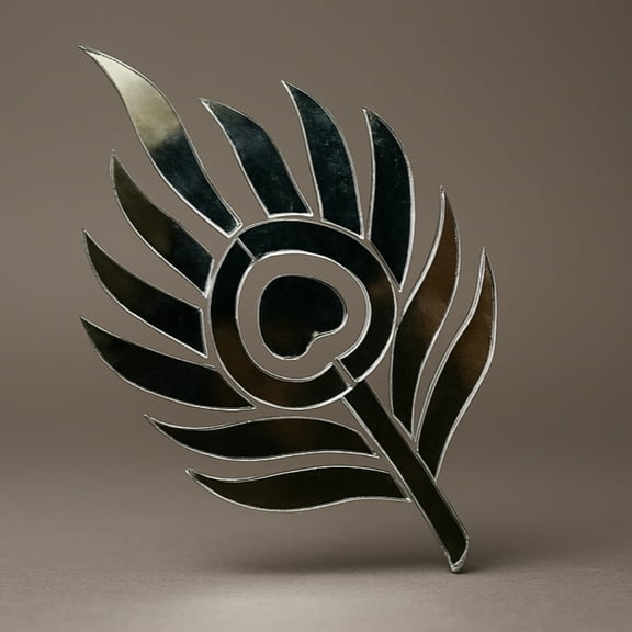 Mirror Glass Worldwide Morpankh Peacock Feather Shape Fancy Silver Mirror (P-1305) – Frameless, Decorative Piece for Lippan Art and DIY Crafts
