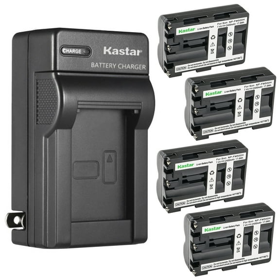 Kastar 4-Pack NP-FM500HN Battery and AC Wall Charger Replacement for Sony DSLR-A200W, DSLR-A200WB, DSLR-A300, α300, Alpha A300, DSLR-A300K, DSLR-A300K/N, DSLR-A300X, DSLR-A350, α350, Alpha A350 Camera