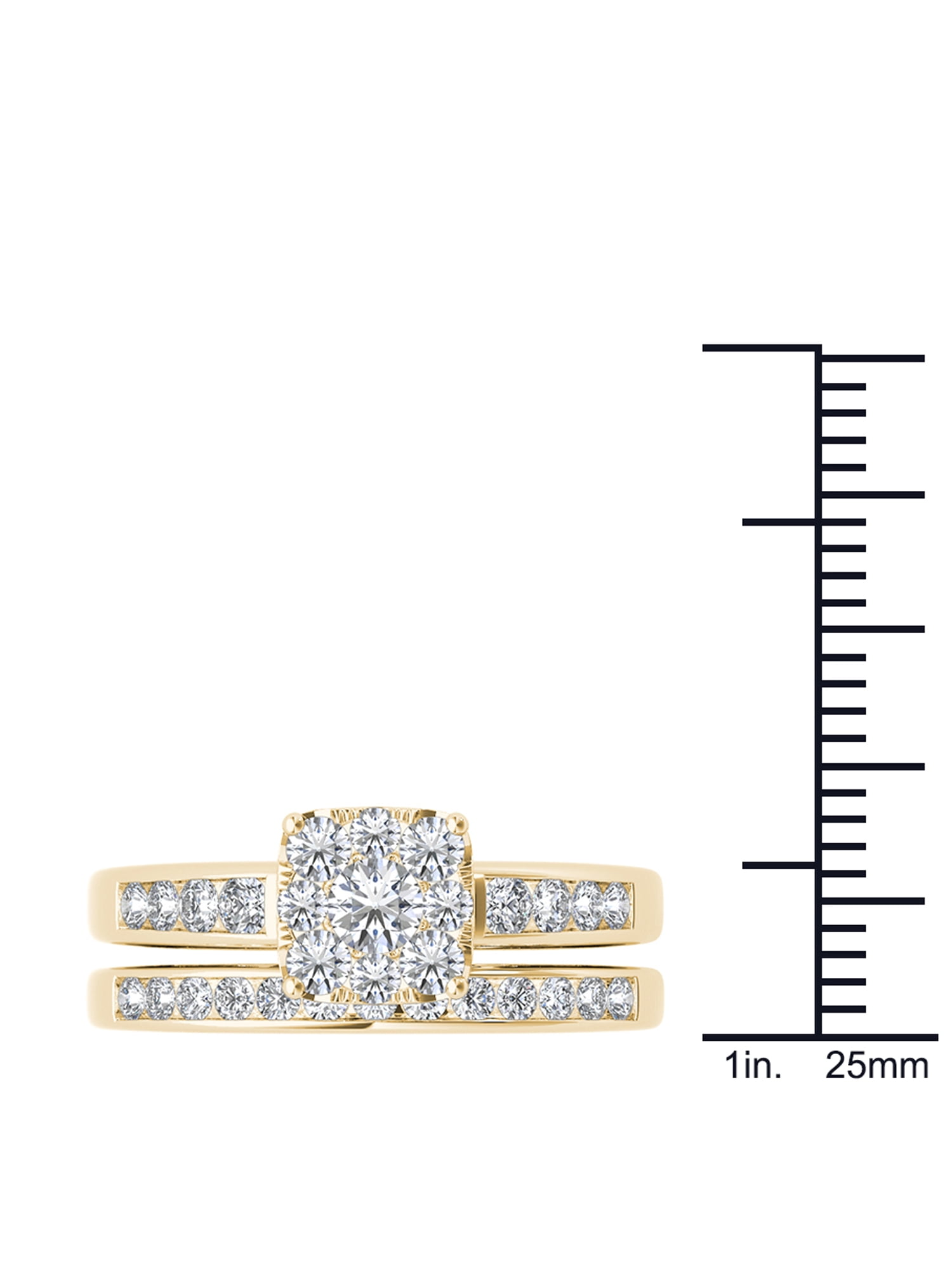 Imperial Diamond Cushion-Shape Cluster Engagement Ring Set, 1 ct, 10kt Yellow Gold