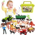 thumbnail image 1 of Juego de animales de granja de juguete BOLZRA con 2 tractores, camión y caja de almacenamiento, 1 of 7