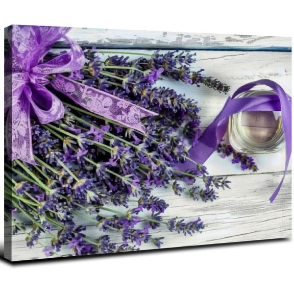 Acheng Purple Lavender Bathroom Canvas Wall Decor Flowers Pictures Room Wall Art Modern Painting Artwork for Bedroom Framed Kitchen Office Vintage Wall Decor Farmhouse Home Wall Decoration 20x16inch