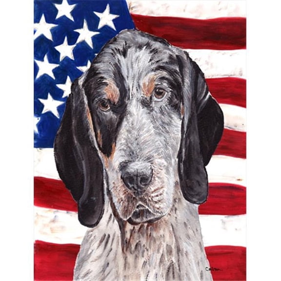 Blue Tick Coonhound with American Flag USA Flag Garden Size