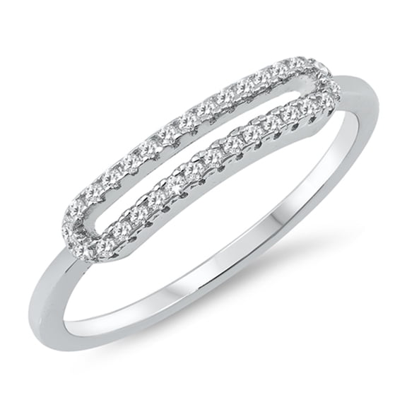 White CZ Micro Pave Bar Open Statement Ring .925 Sterling Silver Band Jewelry Female Size 7