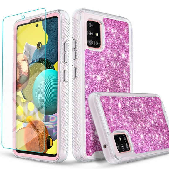 Samsung Galaxy S20 FE Case, [NOT FIT Samsung S21 FE] W/ [Tempered Glass Screen Protector], Military Grade 12 Feet Drop Proof Phone Cover with Glitter Spot Diamond -Pink