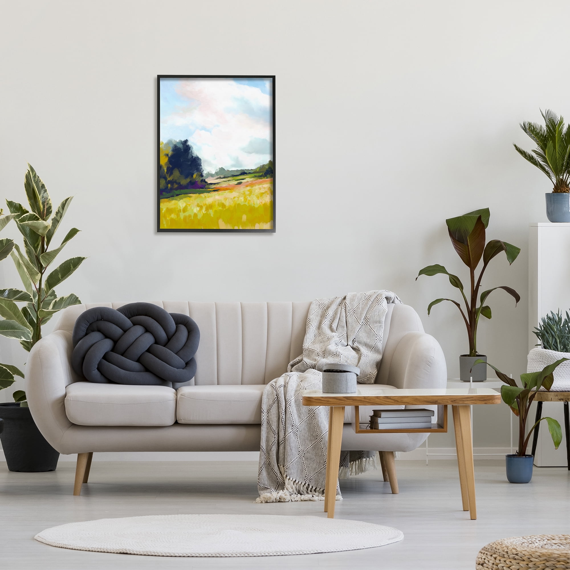 Stupell Industries Countryside Meadow Scenery Nature Painting Black Framed Art Print Wall Art, 24 x 30