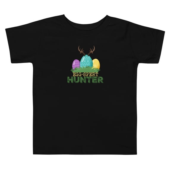 Toddler T Shirt Egg Spert Easter Egg Hunter with Antlers (Black, 2T)