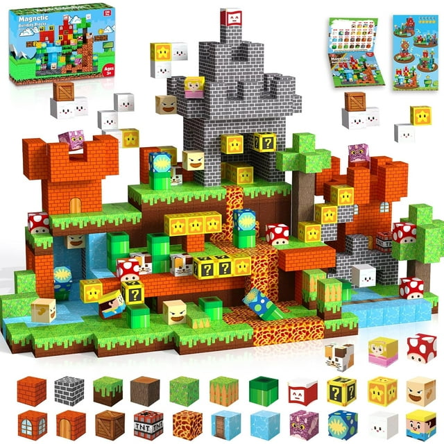 Minecraft Magnetic Blocks-150 PCS Build Adventure Game Castle World Set - Magnetic Building Cubes Stacking,The best choice for Christmas gifts