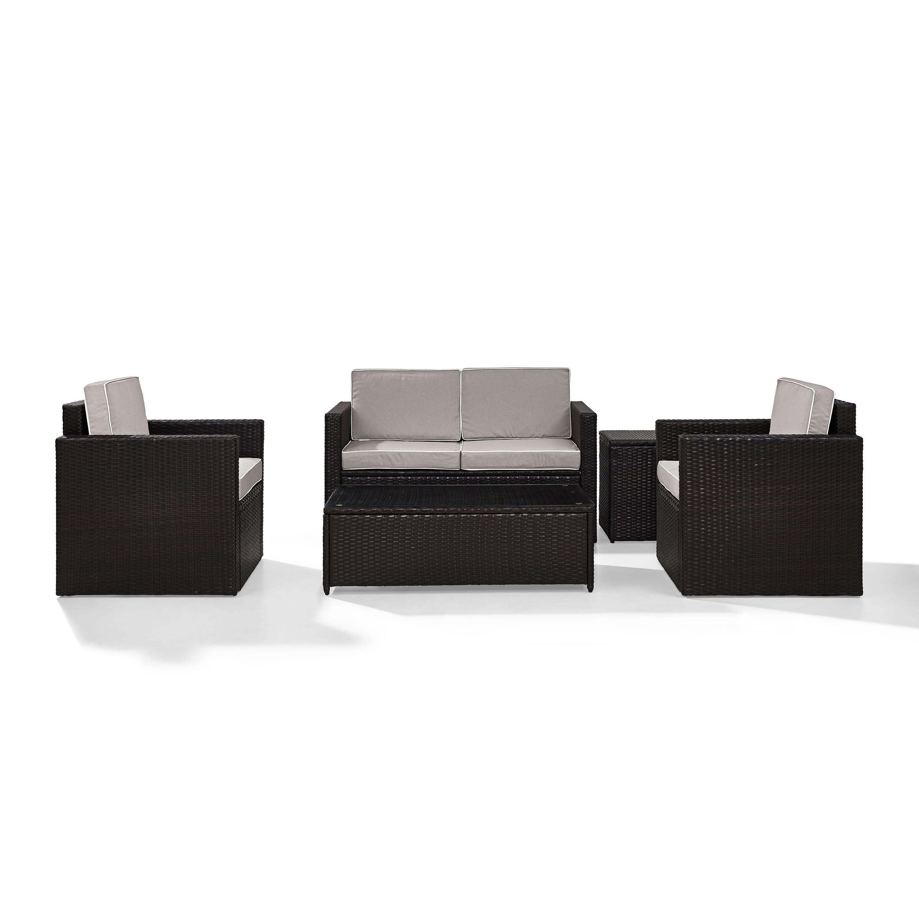Crosley Furniture Palm Harbor 5Pc Outdoor Wicker Conversation Set Gray/Brown - Loveseat, Side Table, Coffee Table, & 2 Arm Chairs
