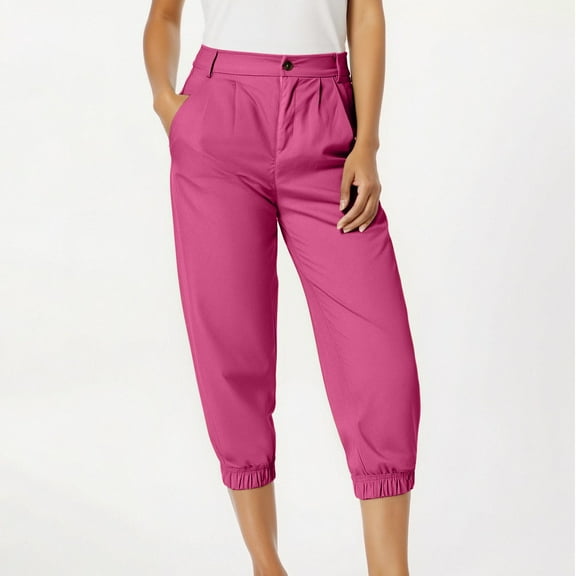 Qulqfy Casual Summer Pants for Women Chinos Pink Petite Lounge High Waisted Solid Color Capris Jogger Pants for Women S