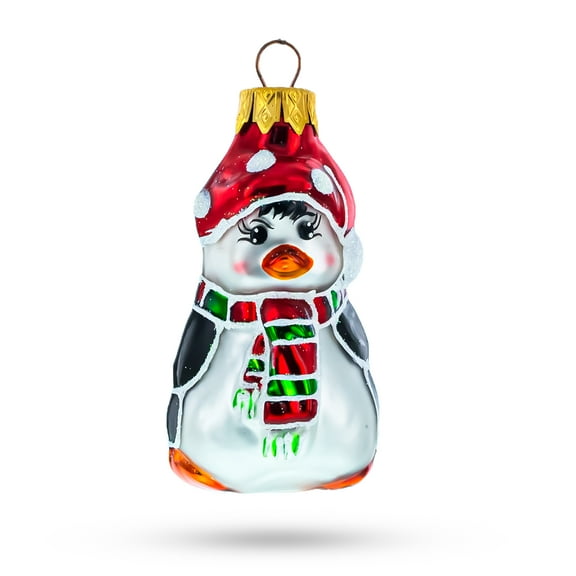 Penguin with Scarf and Hat Glass Christmas Ornament