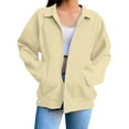 thumbnail image 5 of Women's Oversized Solid Color Zip Up Hoodie with Lapel Collar, Soft Breathable Pullover Sweatshirt, Loose Fit Casual Streetwear Top for Daily Fashion, Parties and Vacation Outfits Beige L, 5 of 6