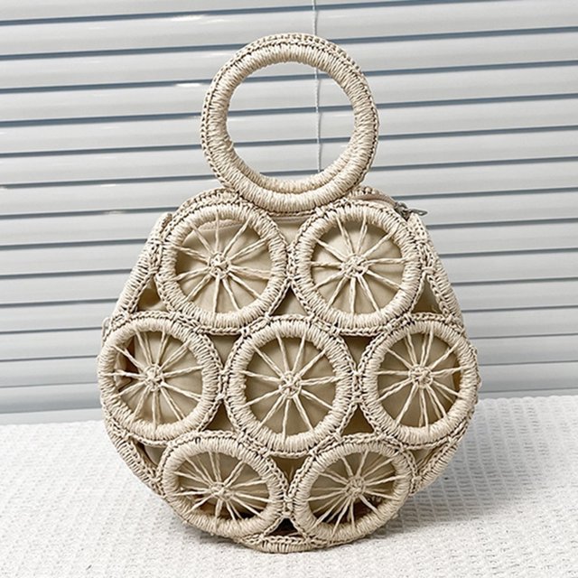 Bolso de mano de paja Bolso de mano de tejido casual Bolso de playa portátil elegante simple Monedero