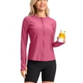 thumbnail image 4 of Feancey Sun Hoodie for Women with Pockets Thumb Hole Long Sleeve Athletic Jackets Slim Fit Quick Dry Hiking Hooded Jacket Summer Workout Tops Hot Pink S, 4 of 8