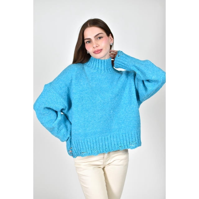 Sueter de cuello alto Roman Fashion /Juvenil, 12698 (Azul claro) azul M