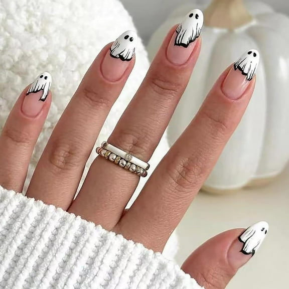 Halloween Press on Nails Medium Almond Fake Nails Full Cover Nightmare Nails Christmas Nails Spider Web False Nails Matte Glue on Nails Artificial Acrylic Nails for Women Girls 24 Pcs Halloween
